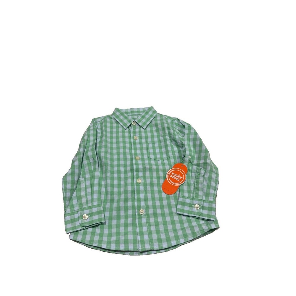 Boys Green/White Gingham Long Sleeve Collared Button-Up Shirt Size 2T